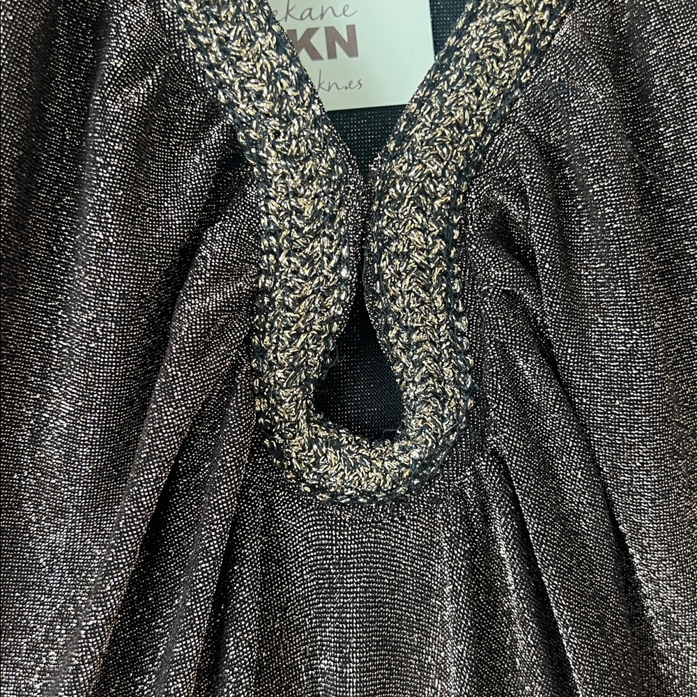 Nekane Alika Bronze Shimmer Maxi Dress Gold Lurex V-Neck Keyhole NWT Medium - Picture 7 of 12